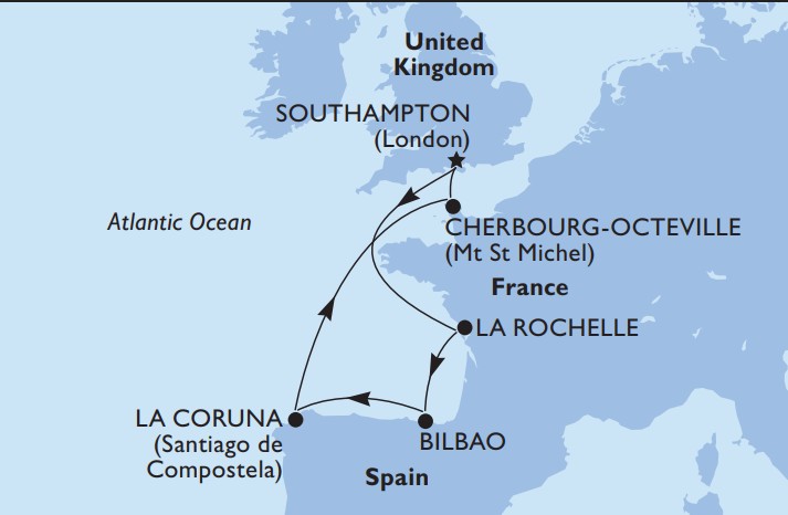 Krstarenje iz Southamptona do Santiago de Compostela brodom MSC Virtuosa -2026.